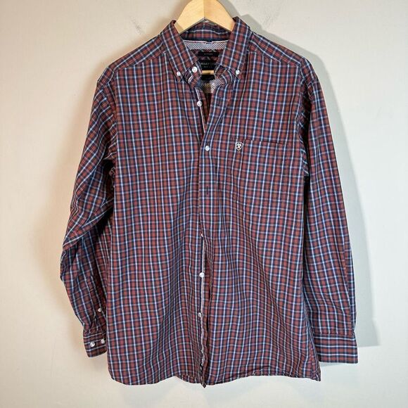 Ariat‎ Red Blue Plaid Pro Series Button Up Shirt Mens L EUC - Picture 1 of 9